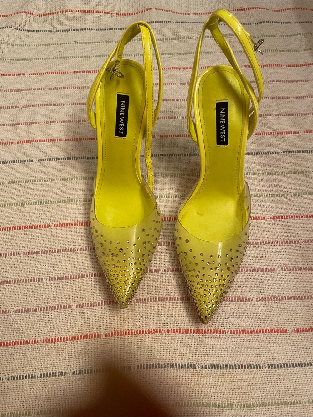 Nine West Chartreuse Pointed-Toe Slingback Heels with Crystals - Picture 3 of 12